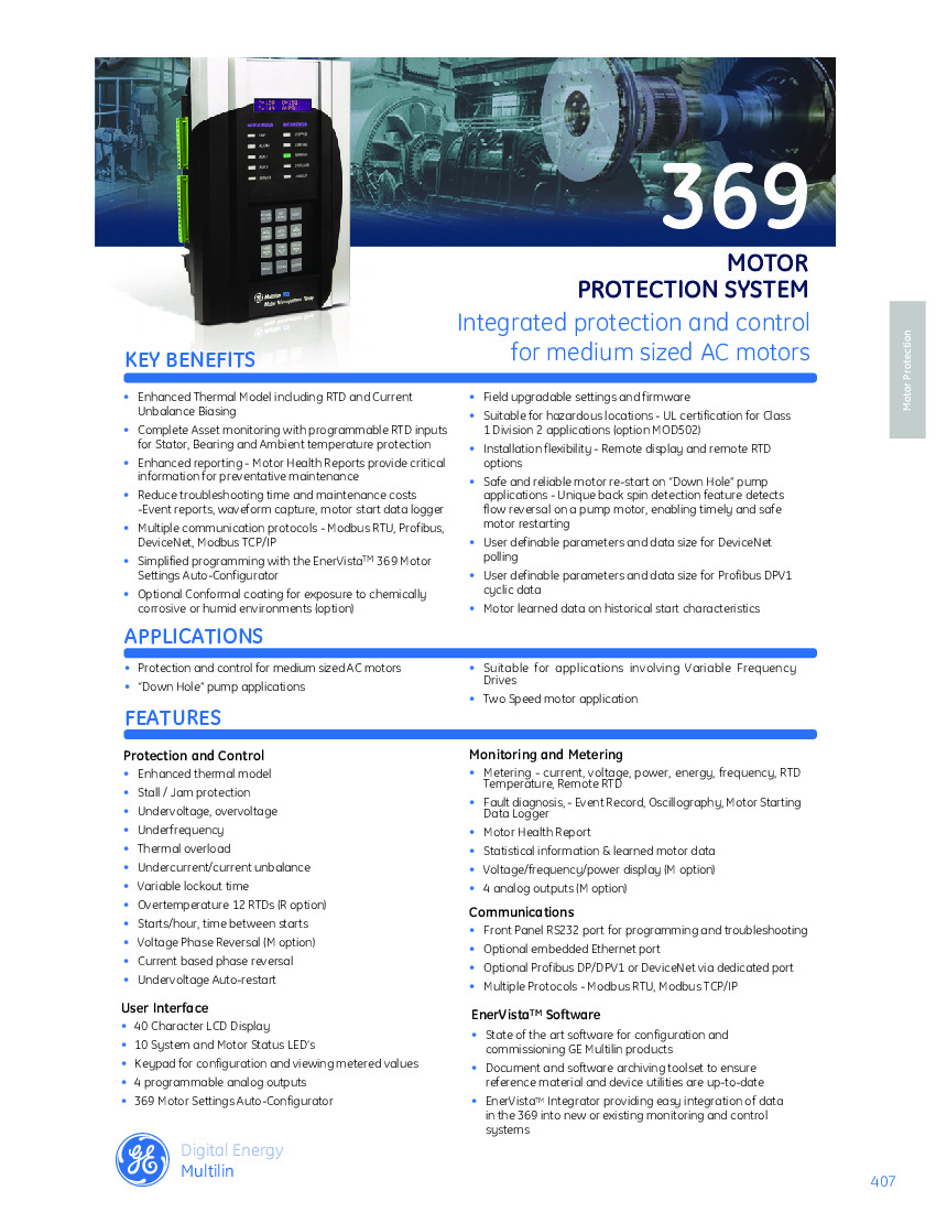 First Page Image of 369-HI-R-0-0-0-0 GE Multilin 369 Manual.pdf